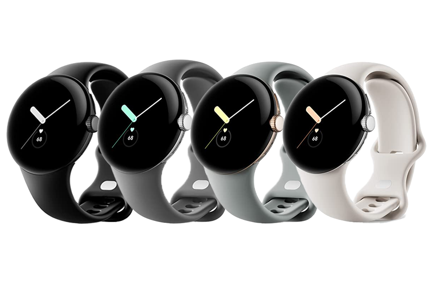 Man sieht die verschiedenen Farben der Google Pixel Watch. 